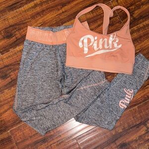 Victoria's Secret Pink Sports Bra and Leggings Set - Peach and Gray